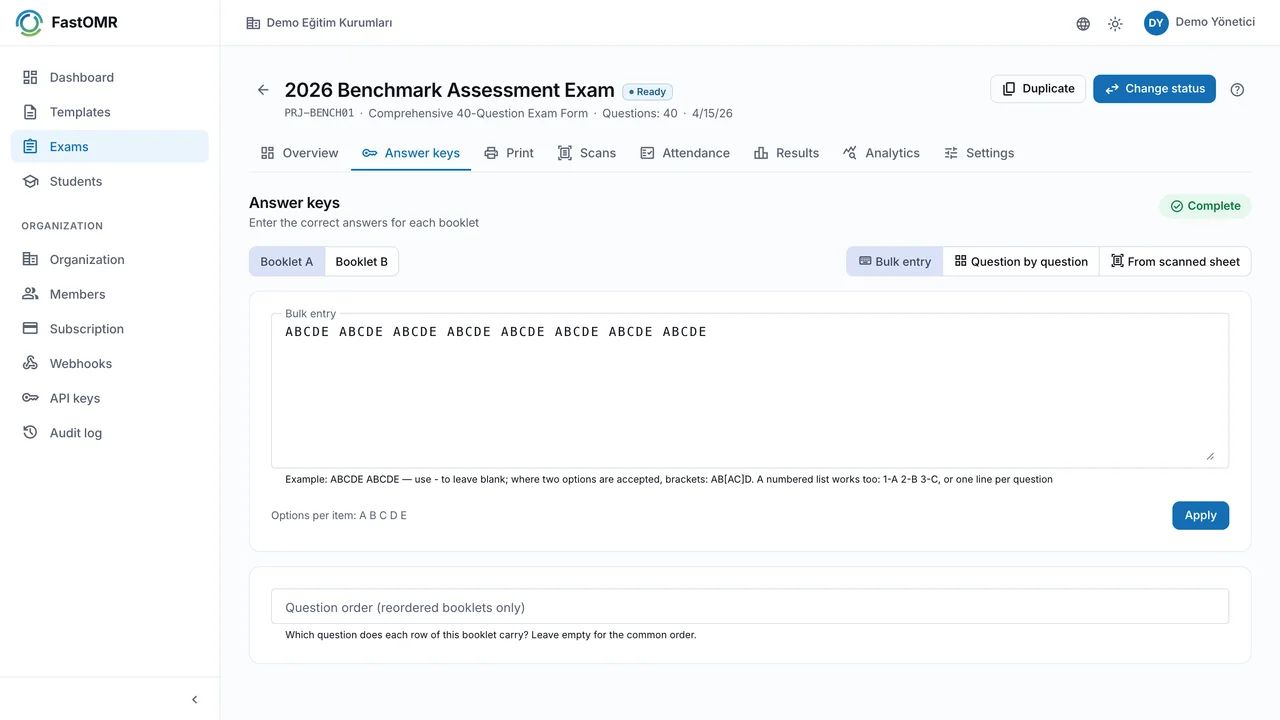 FastOMR Answer Key Management